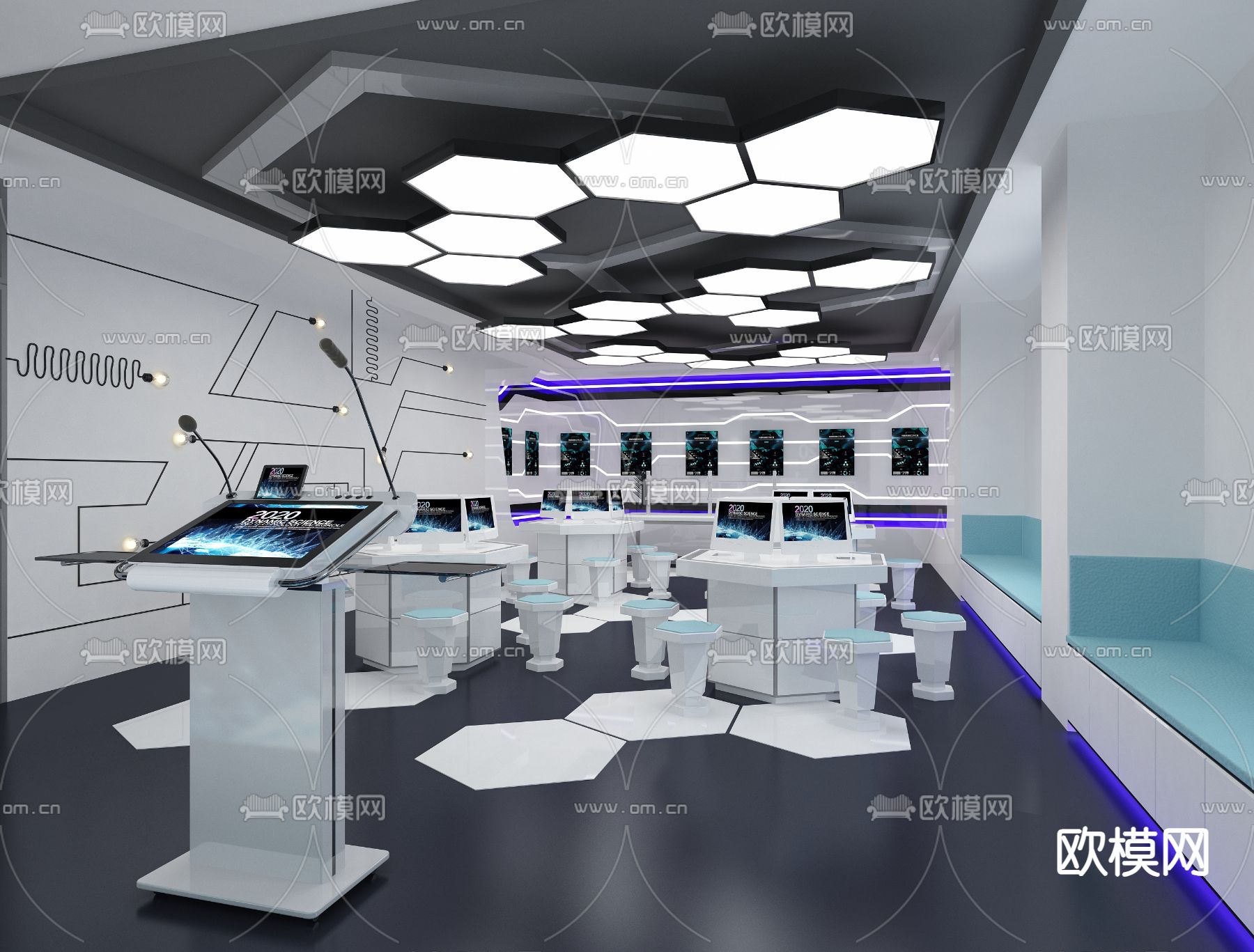 学校教室 多媒体教室3d模型下载（渲染图1）