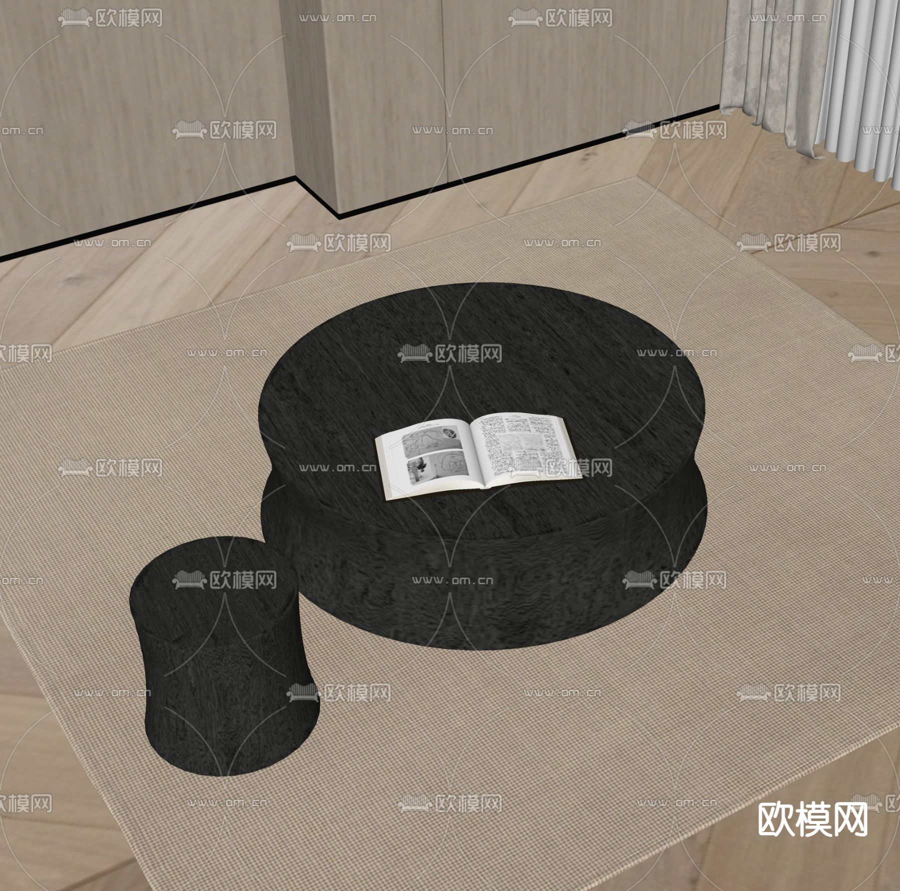 现代茶几su模型下载（渲染图1）