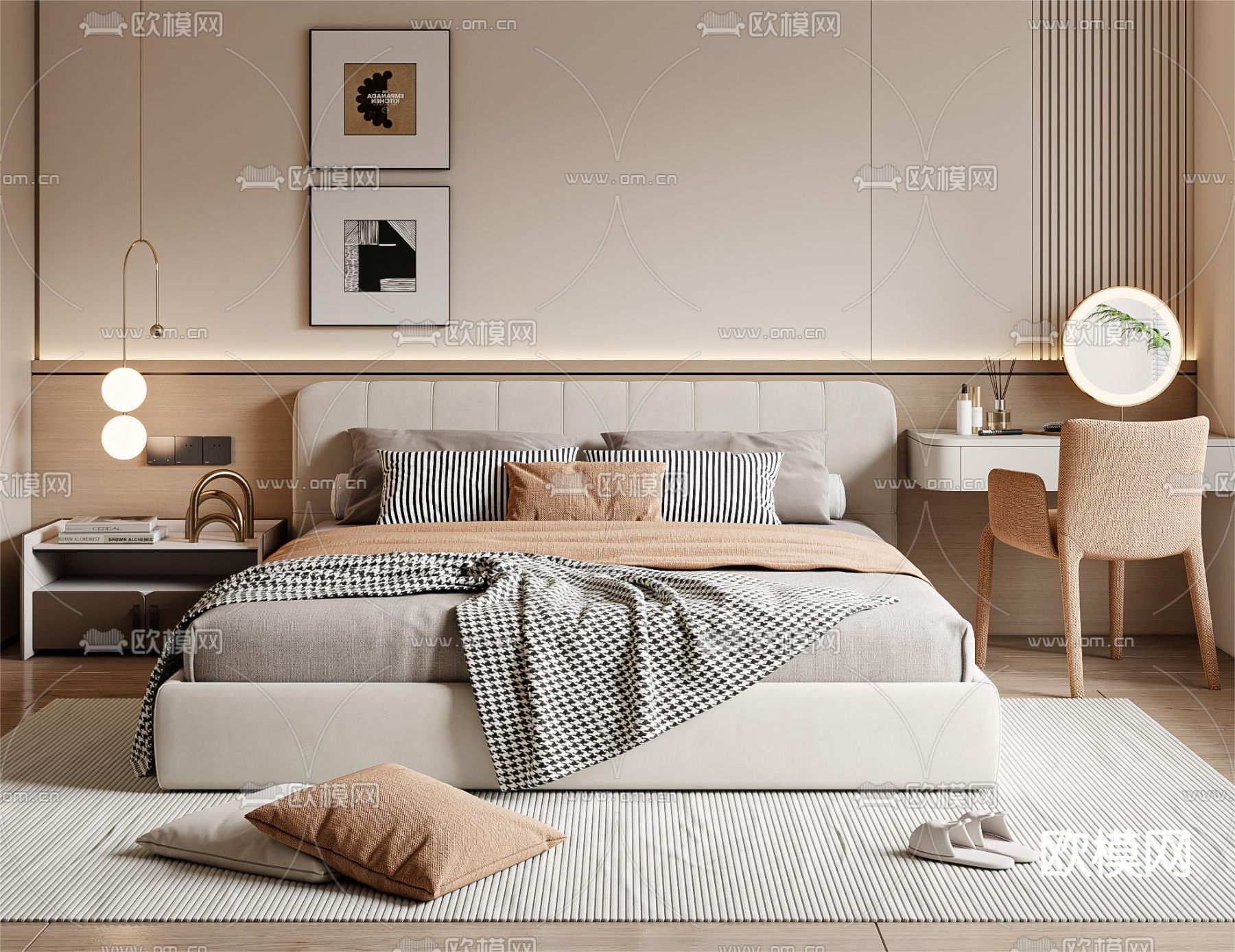 现代双人床3d模型下载