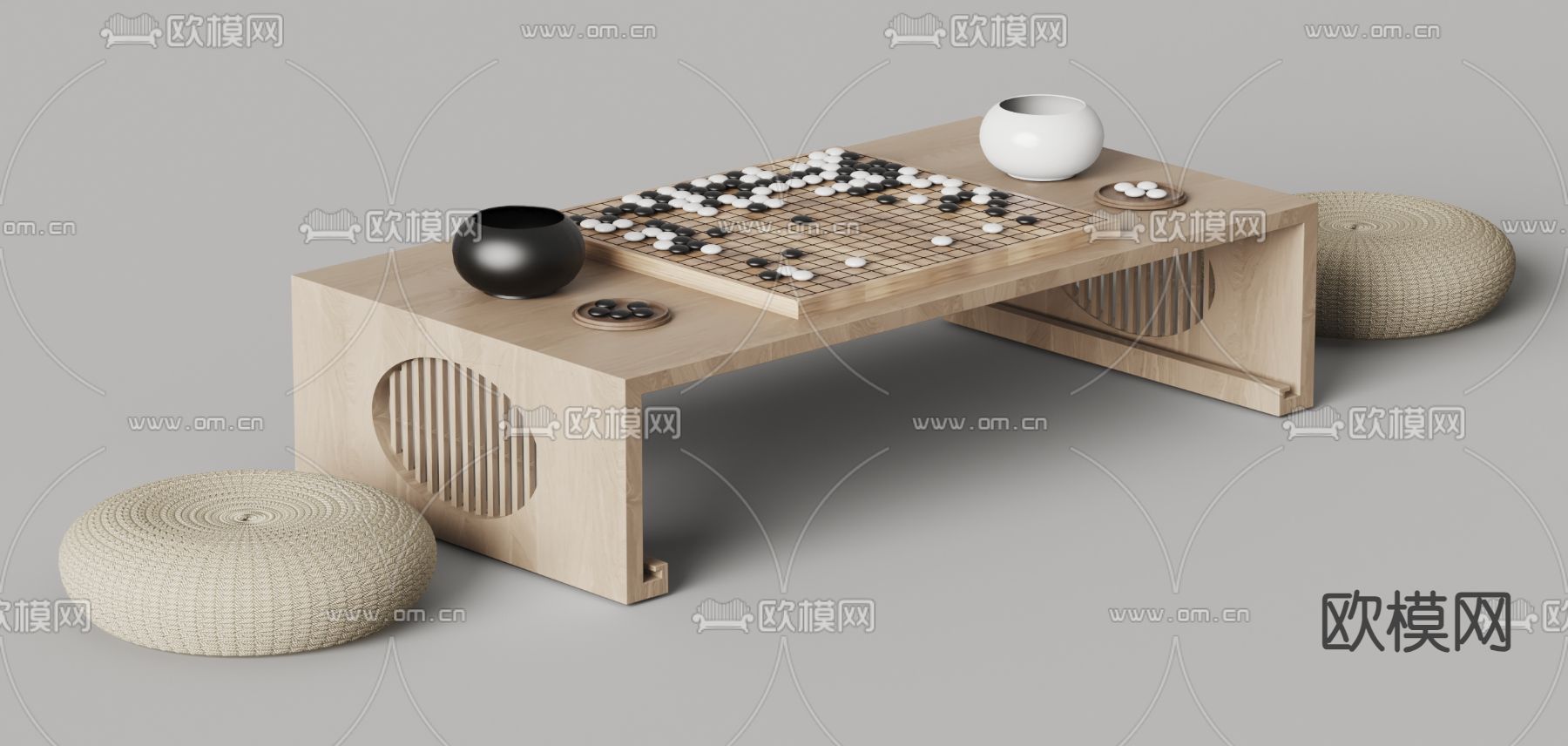 榻榻米围棋桌 象棋 对弈3d模型下载（渲染图3）