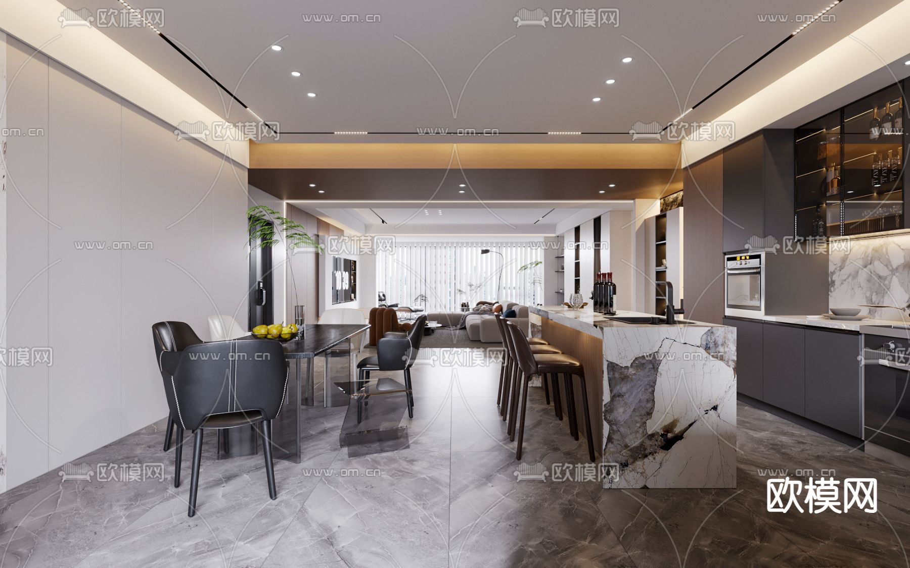 意式极简客餐厅3d模型下载（渲染图3）