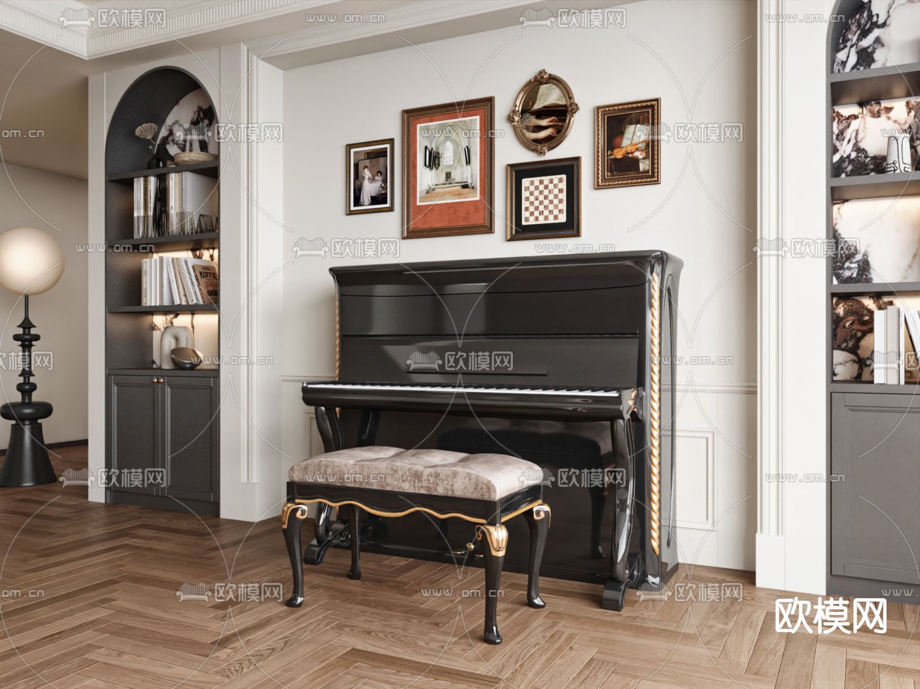 法式钢琴su模型下载（渲染图2）