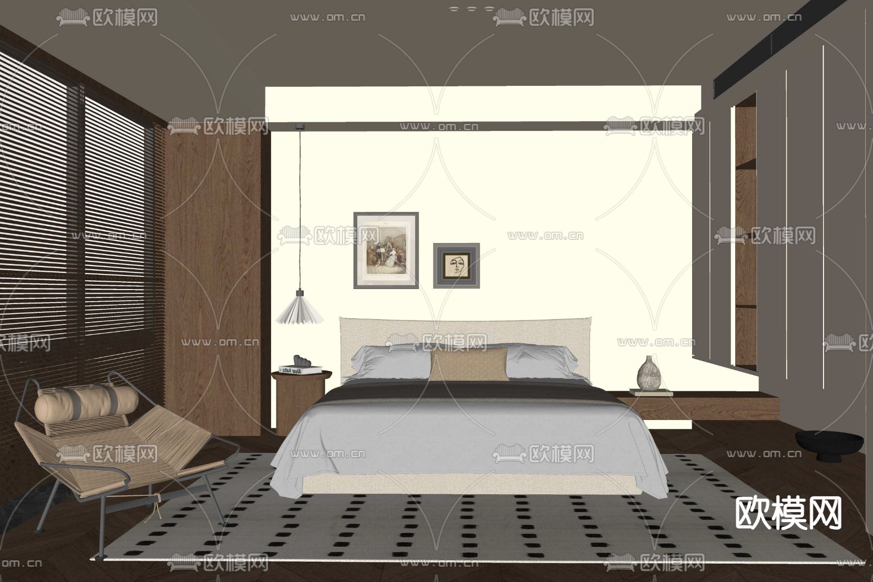 中古风卧室 主人房su模型下载（渲染图1）