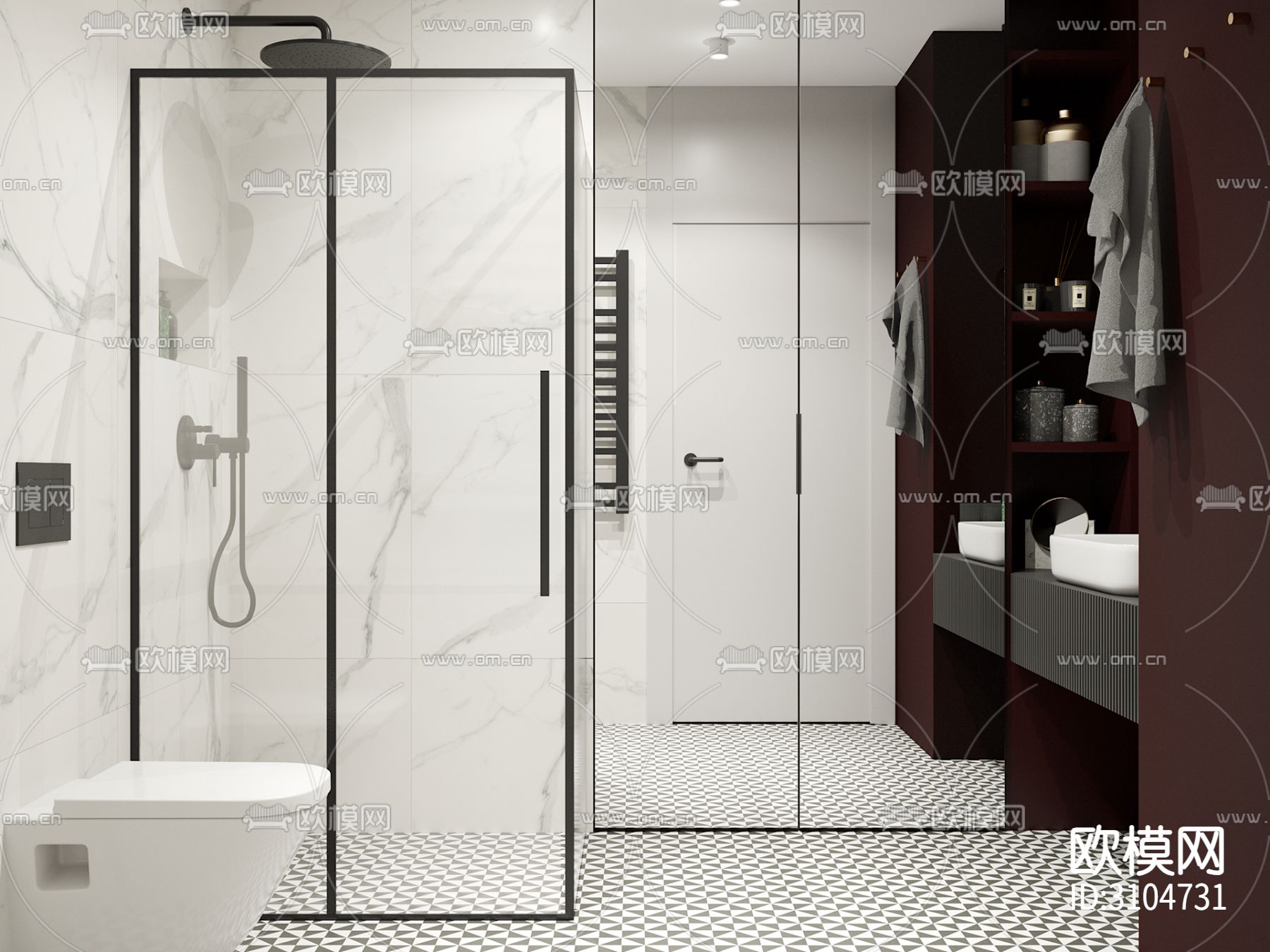 现代卫生间装修效果图下载（渲染图3）