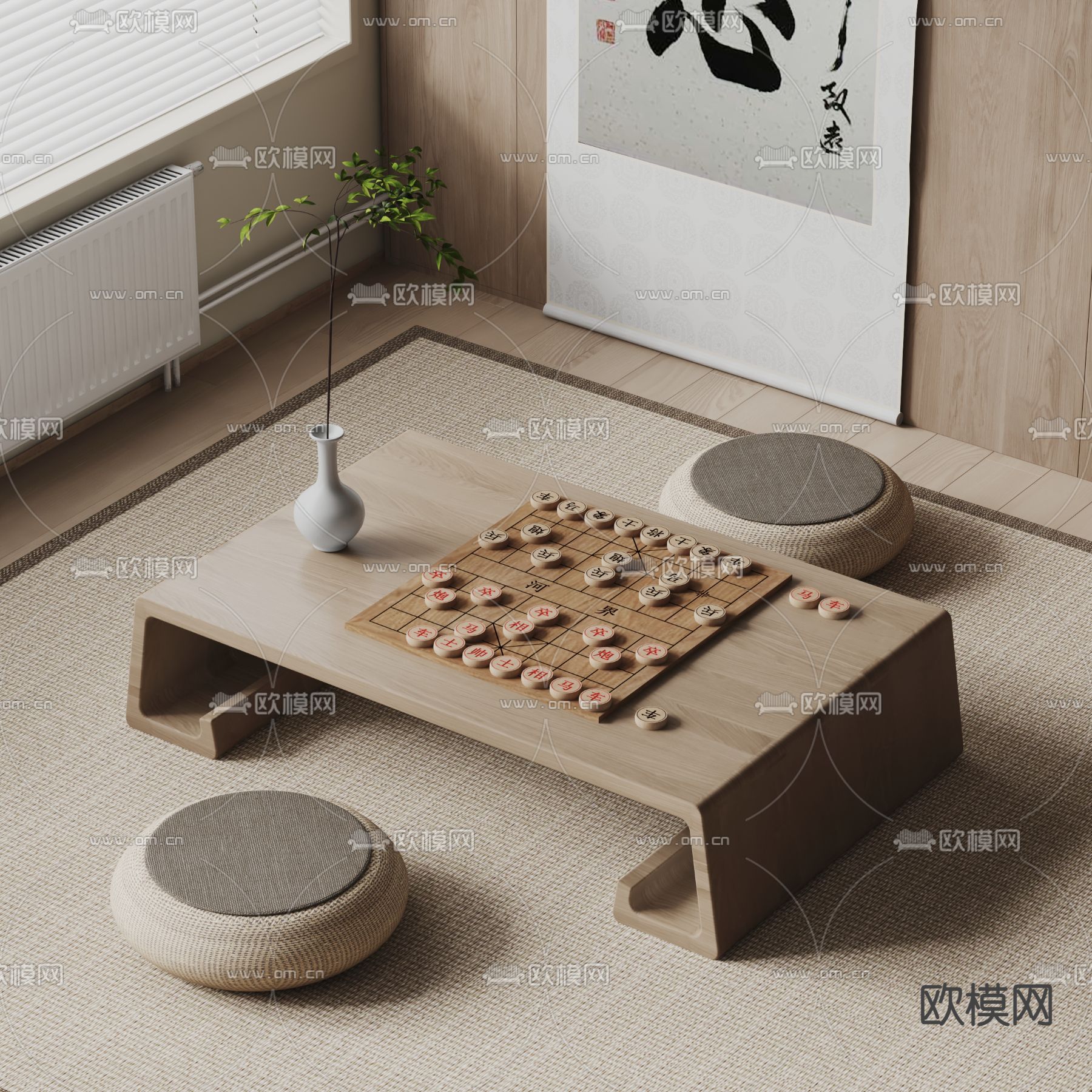 象棋桌椅吧对弈 棋桌棋盘3d模型下载