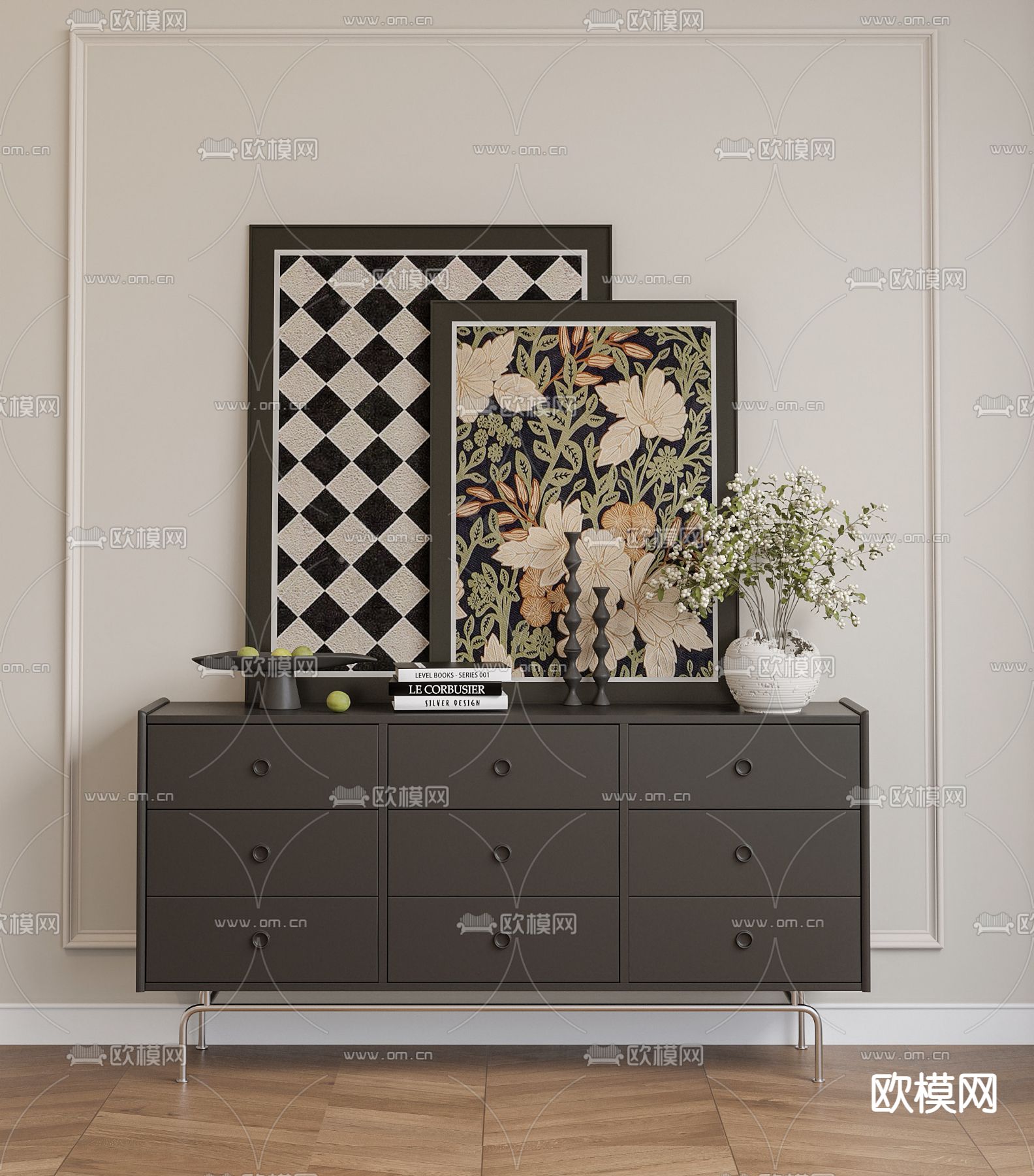 法式边柜 斗柜3d模型下载