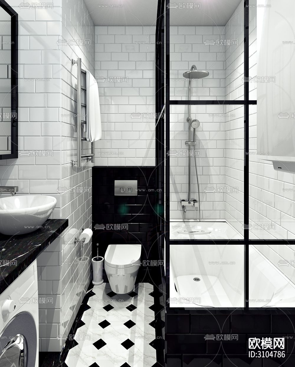 高级灰卫生间装修效果图下载（渲染图3）