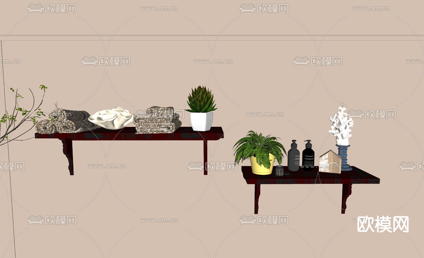 现代置物架su模型下载（渲染图1）