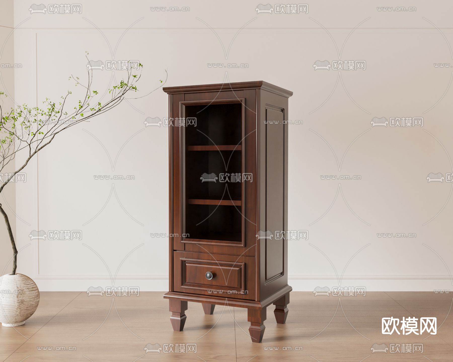 美式书柜su模型下载（渲染图2）