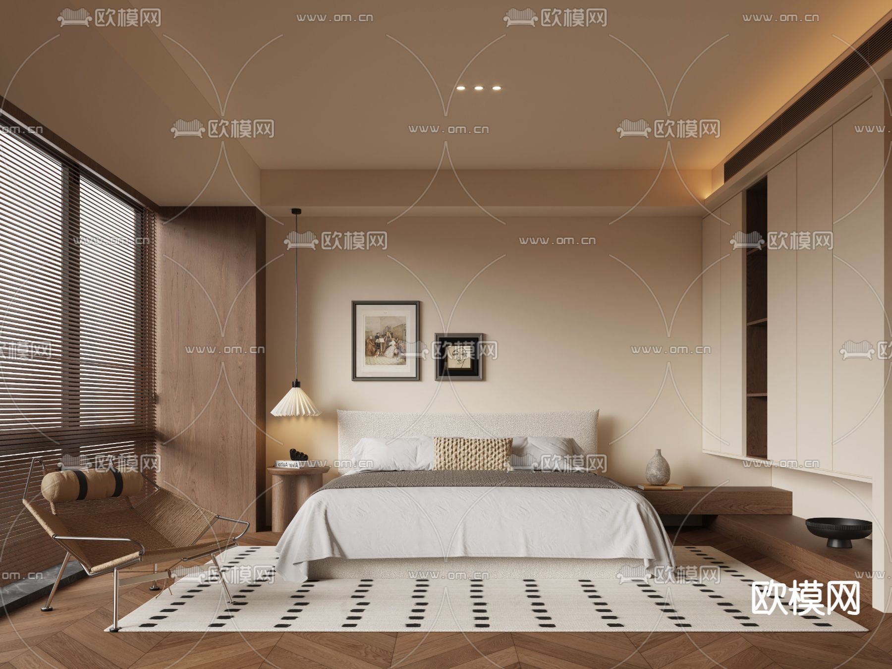 中古风卧室 主人房su模型下载（渲染图2）