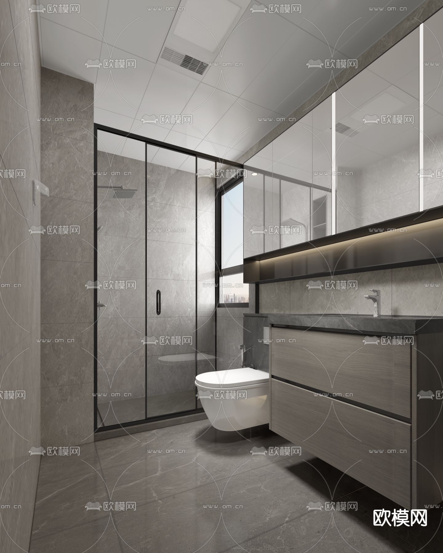 高级灰卫生间 浴室 洗手间3d模型下载
