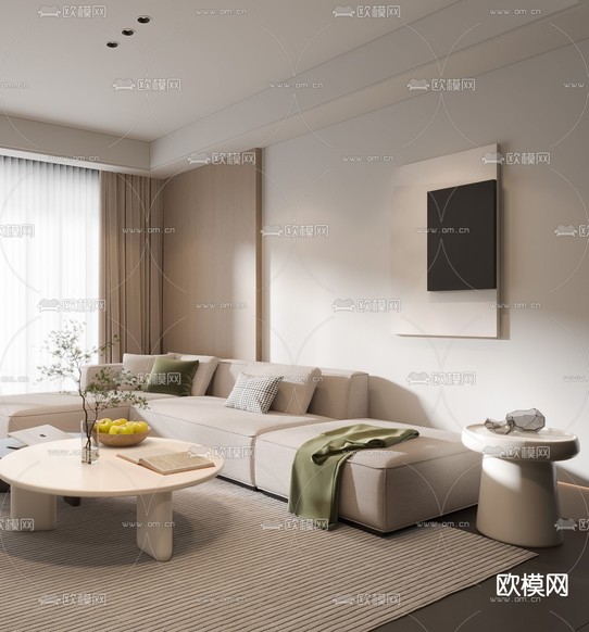 奶油风客厅3d模型下载(渲染图2)