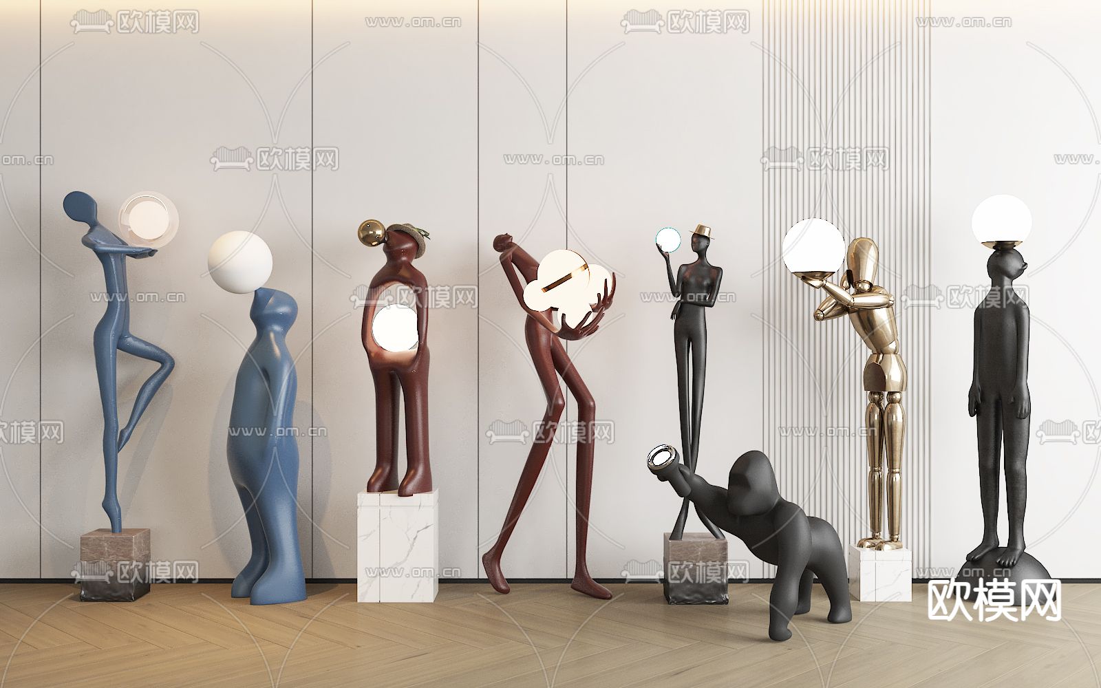 现代人形雕塑 落地灯su模型下载（渲染图2）