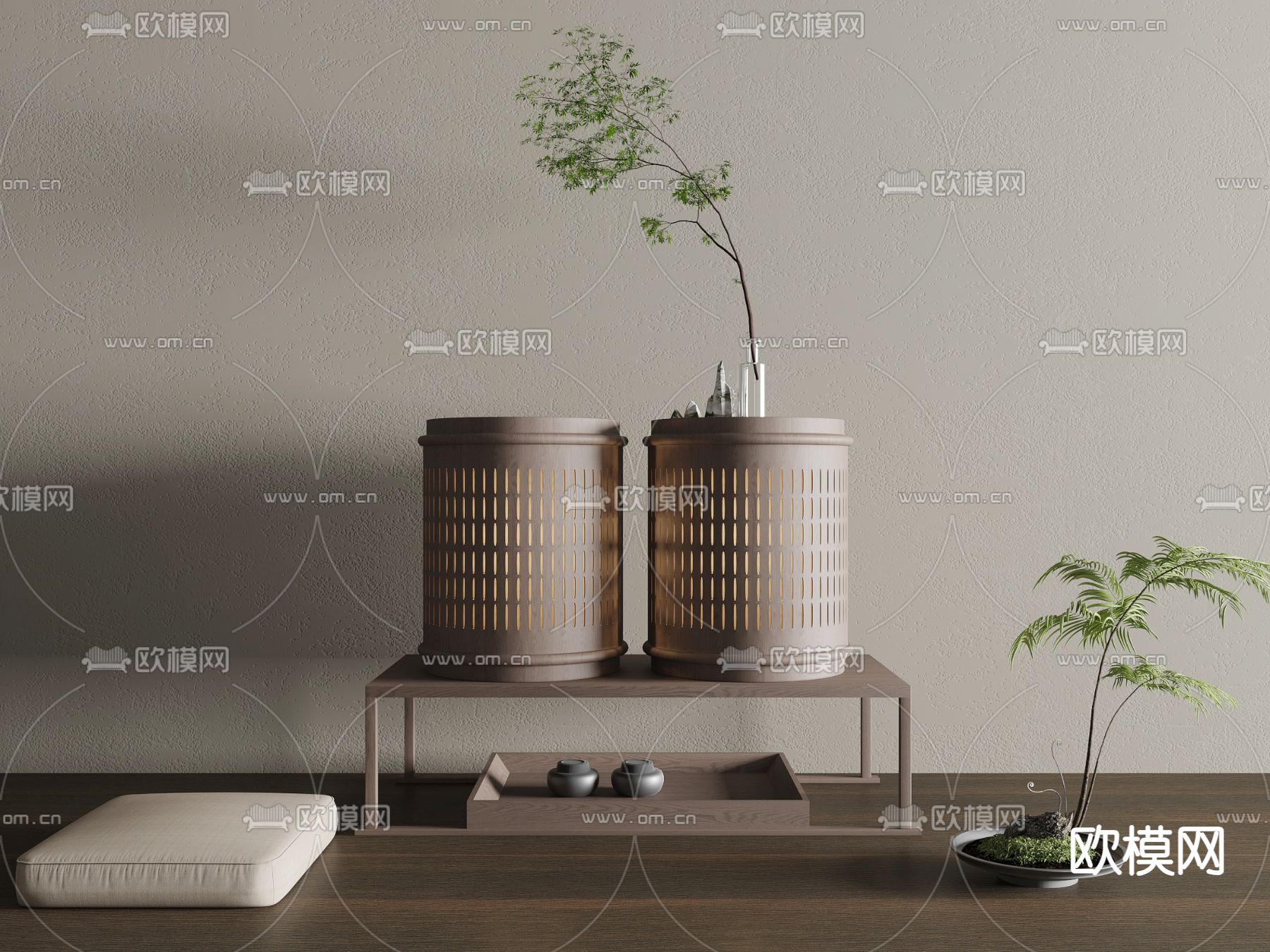 卢志荣 圆形茶柜 边柜 茶具3d模型下载