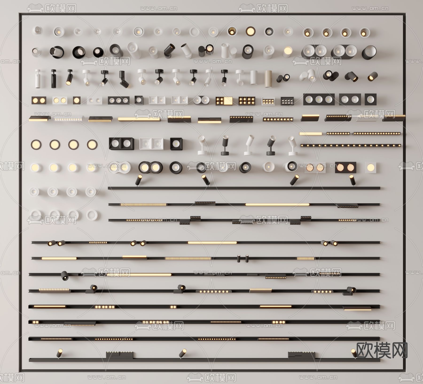 现代轨道射灯 转向射灯 筒灯su模型下载（渲染图2）