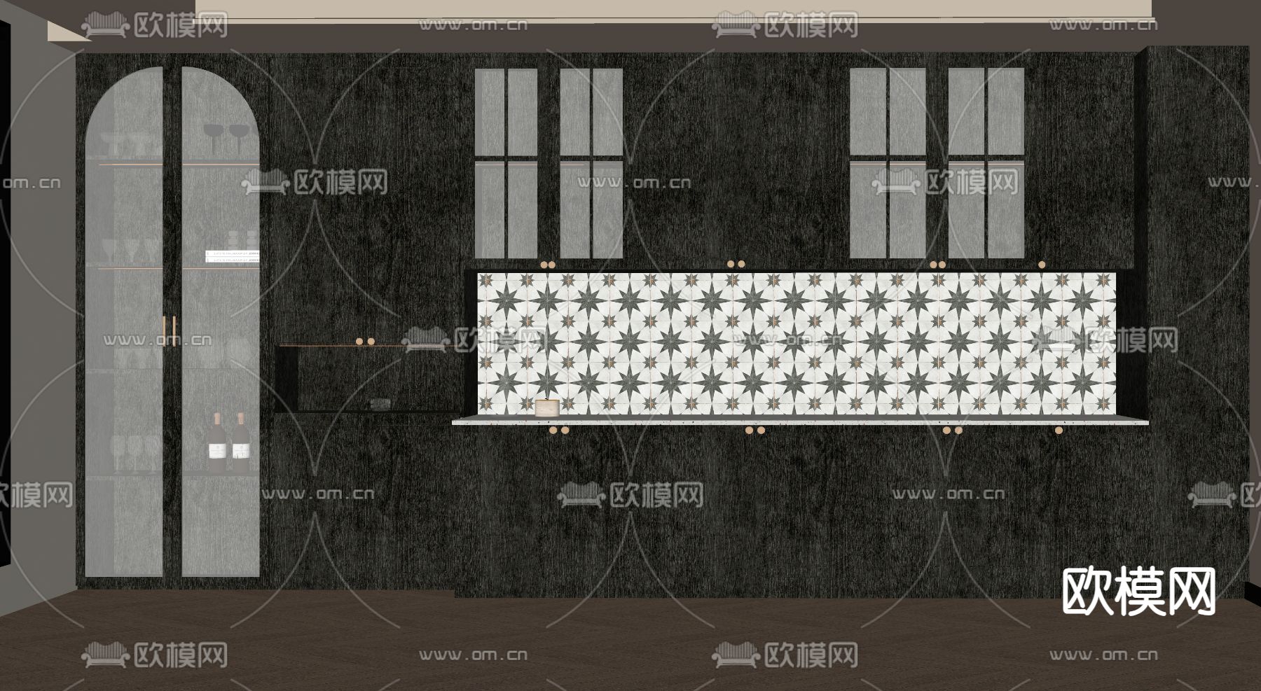 法式酒柜 橱柜su模型下载（渲染图1）