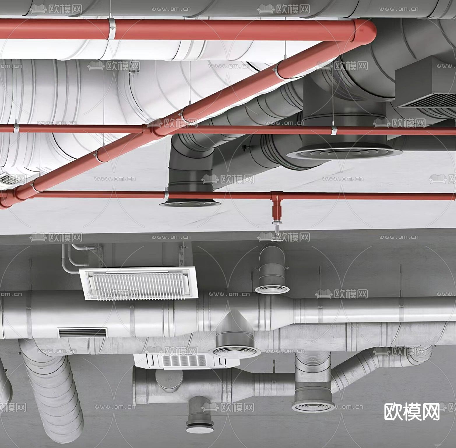 工业风吊顶 天花 通风管道3d模型下载（渲染图1）