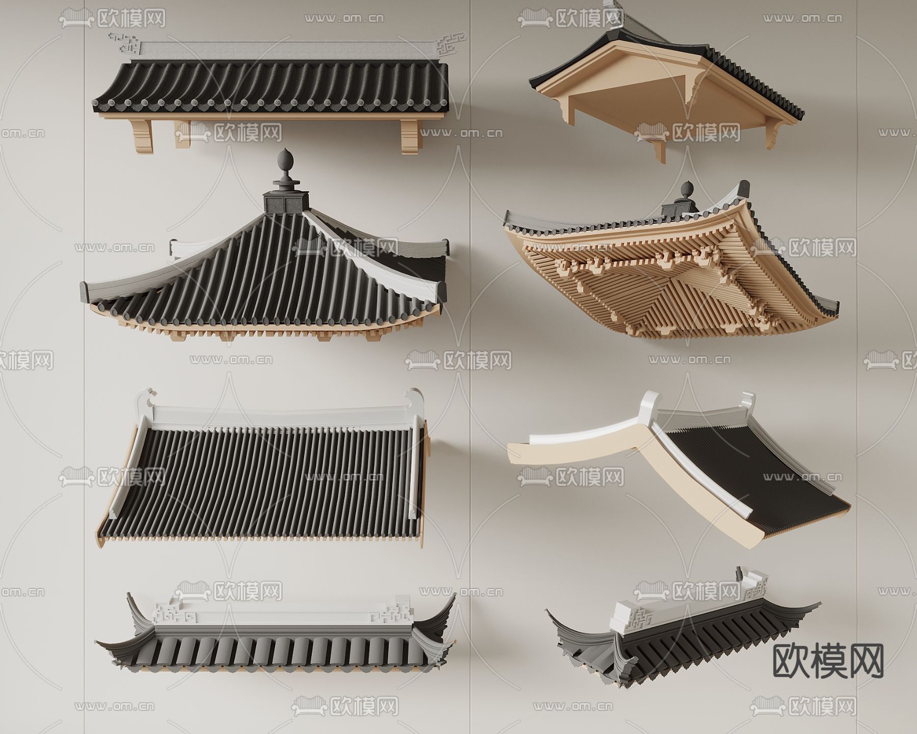 新中式屋檐 屋顶 飞檐 瓦顶3d模型下载