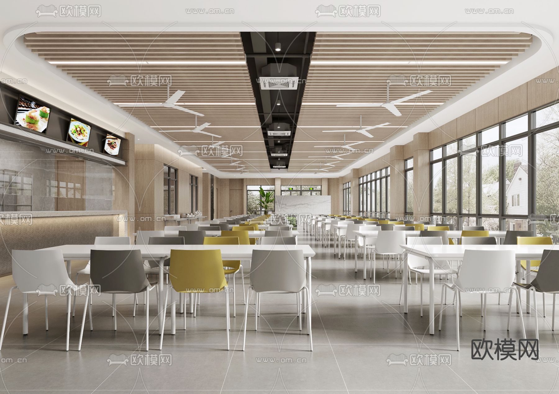 职工食堂  员工餐厅3d模型下载