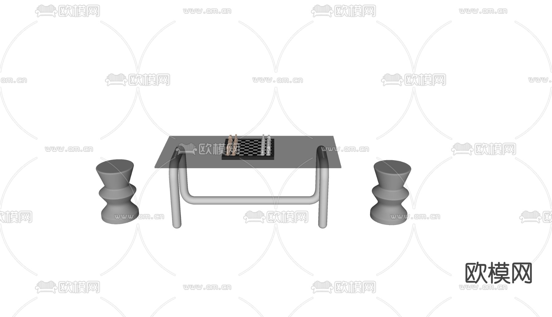 金属桌椅 国际象棋 对弈su模型下载（渲染图1）