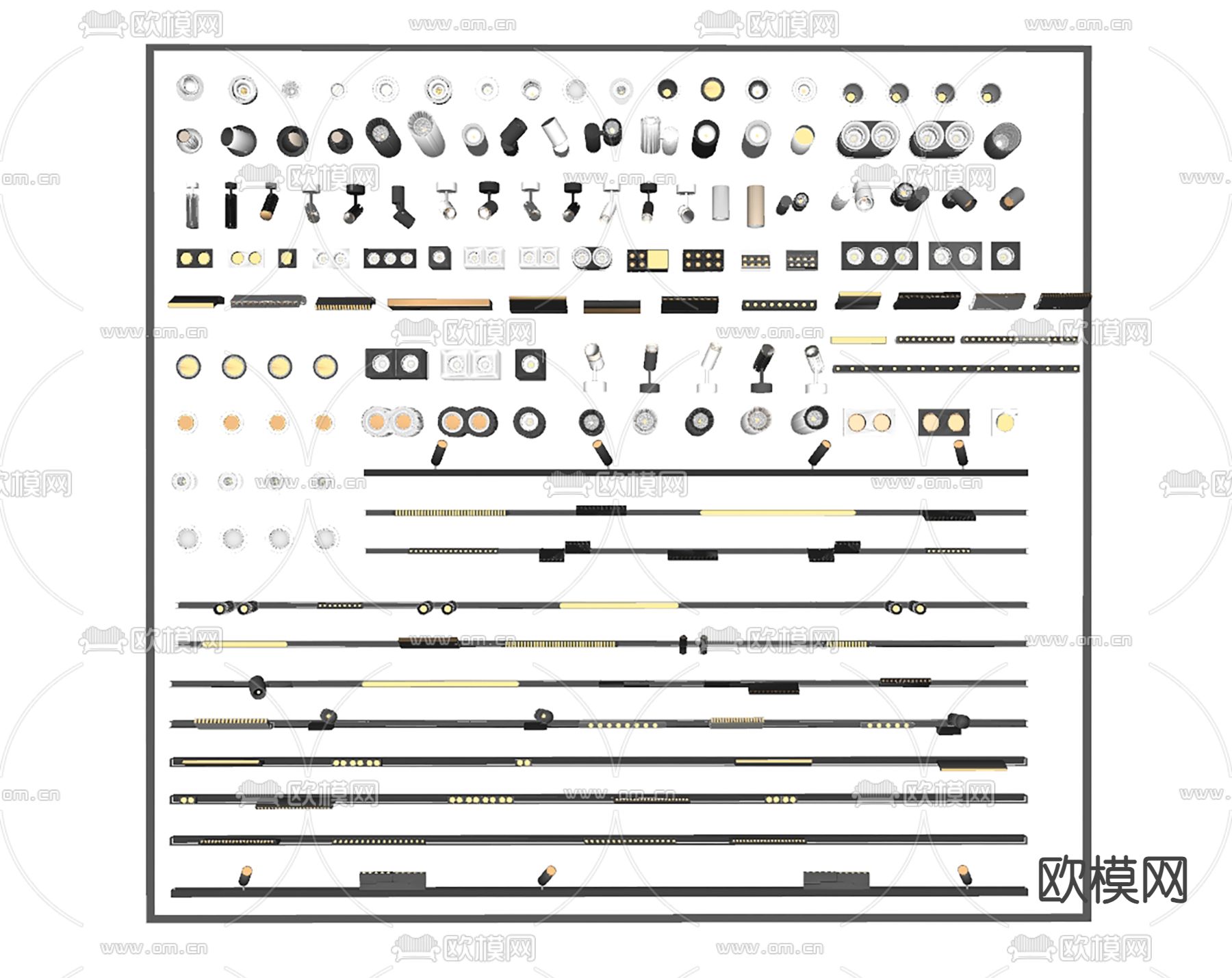 现代轨道射灯 转向射灯 筒灯su模型下载（渲染图1）