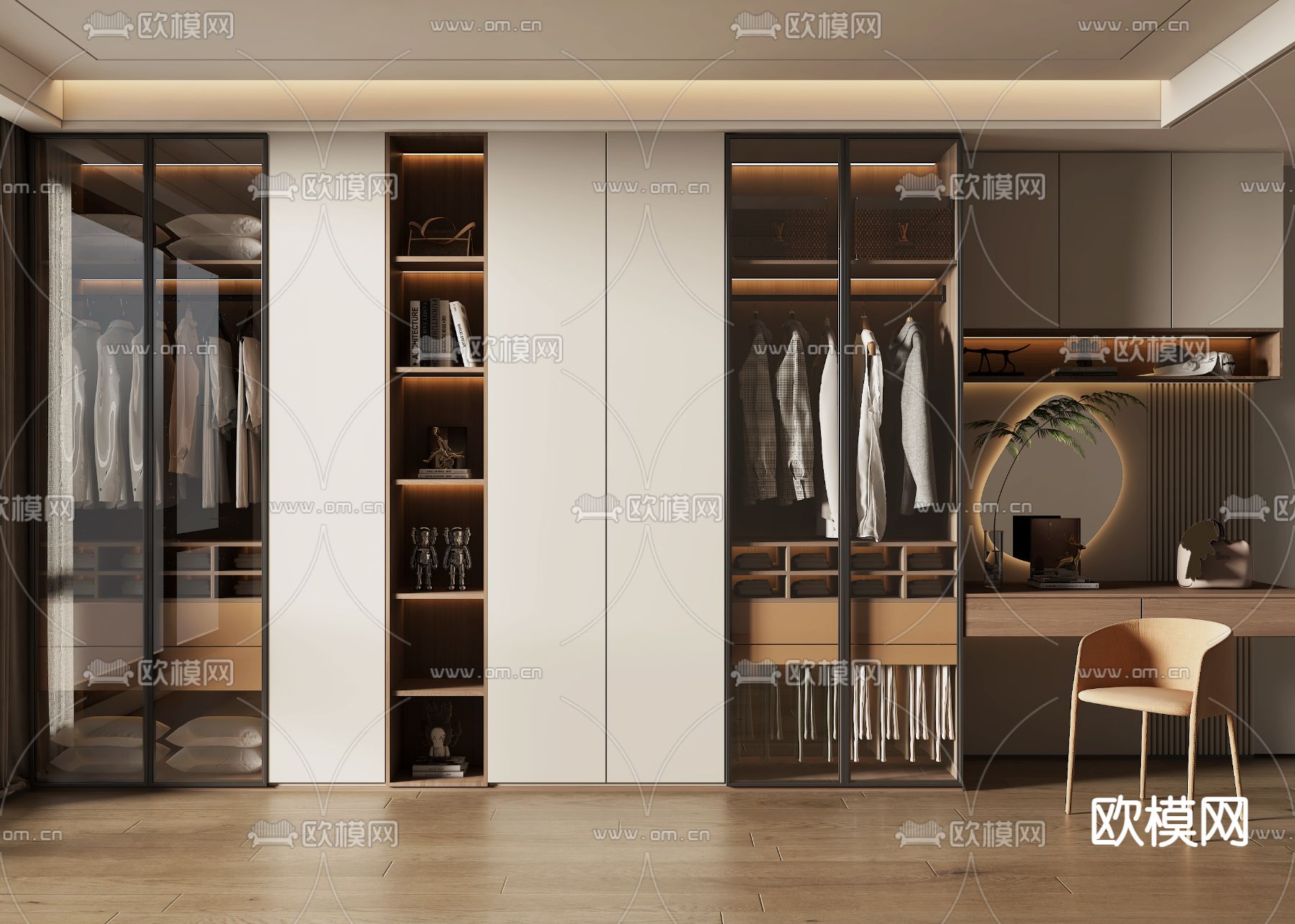 现代衣柜 梳妆台一体柜3d模型下载