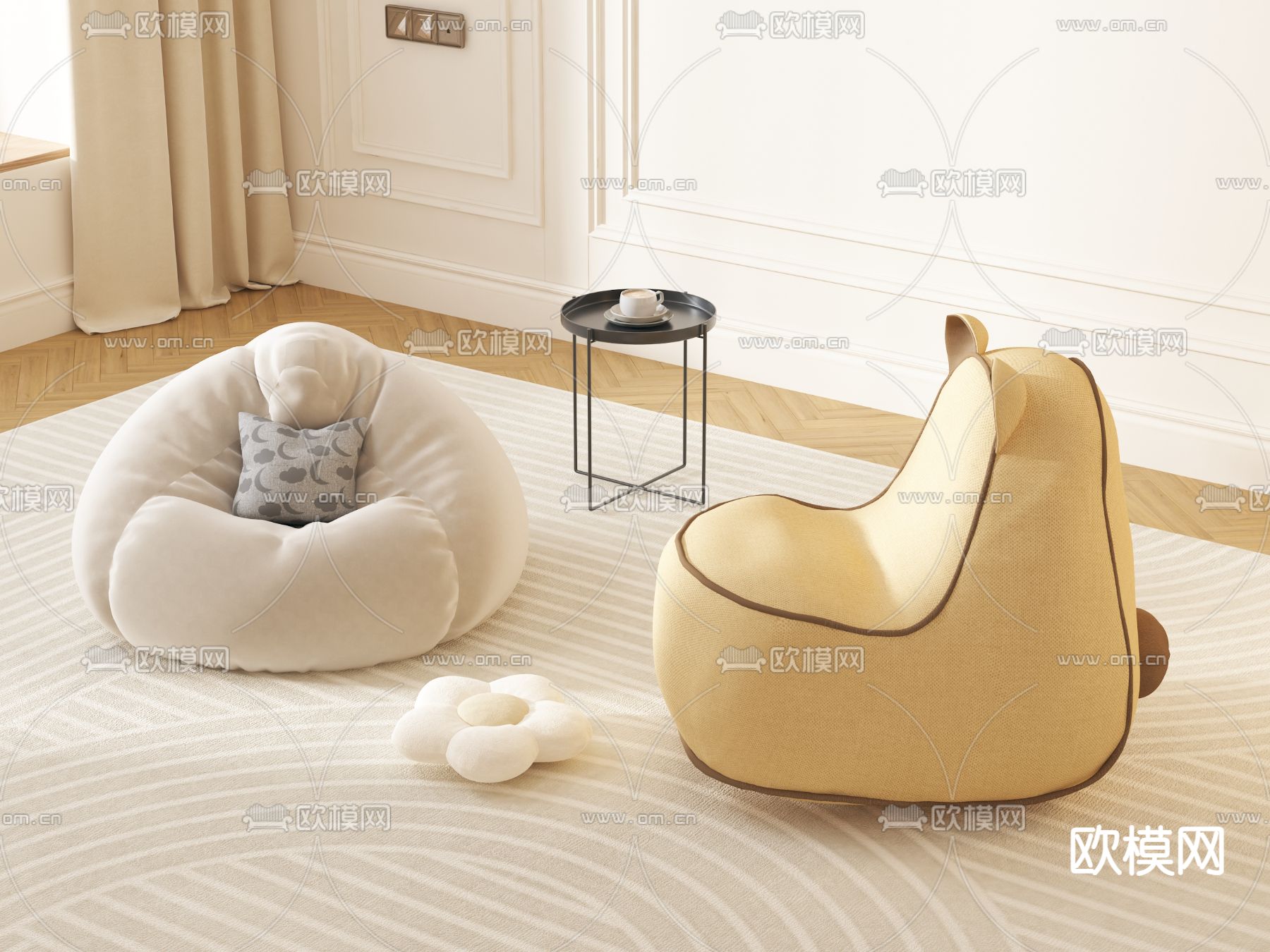 奶油风沙发 懒人沙发3d模型下载
