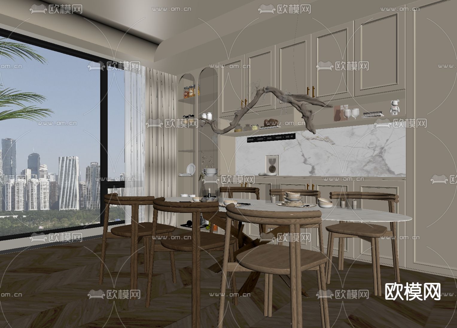 中古风餐厅su模型下载（渲染图1）