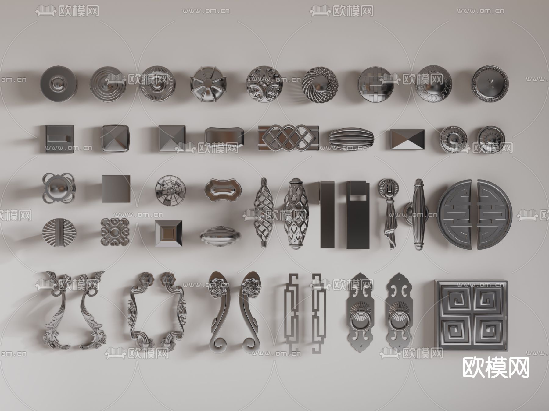 简欧门把手 拉手3d模型下载