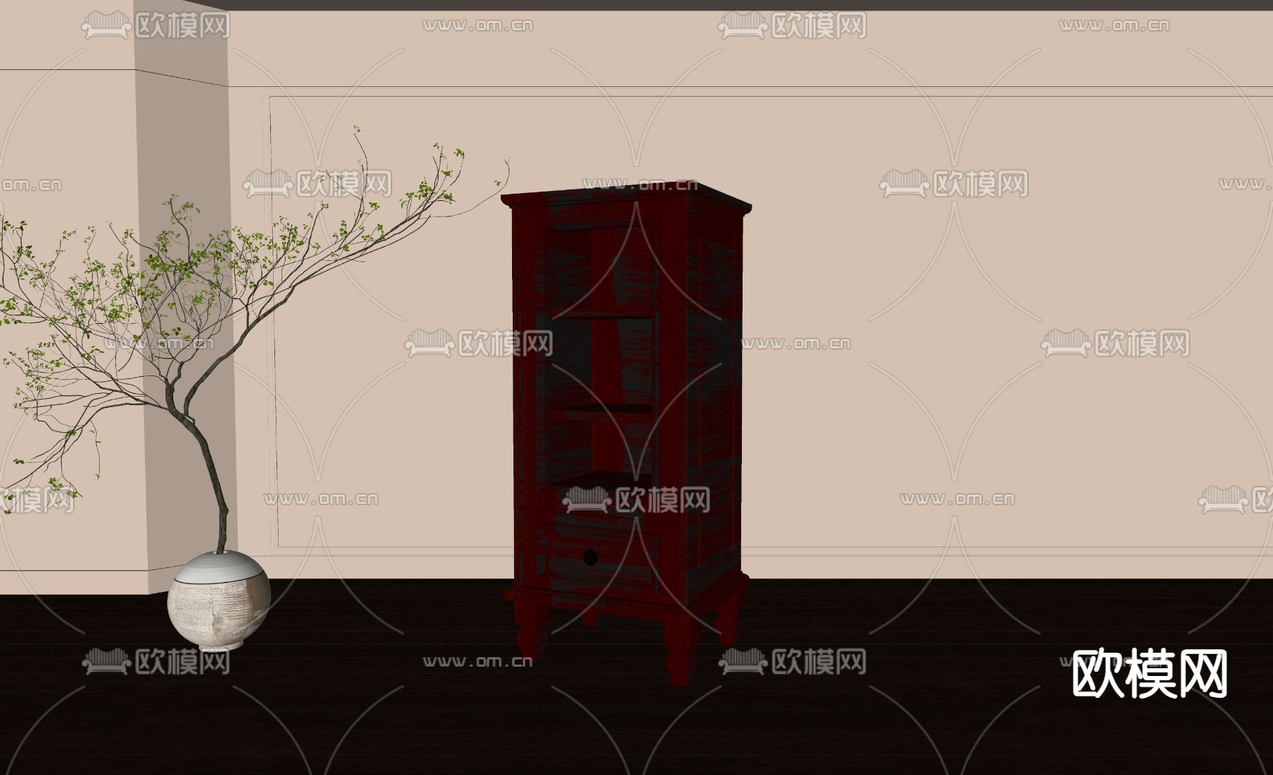 美式书柜su模型下载（渲染图1）