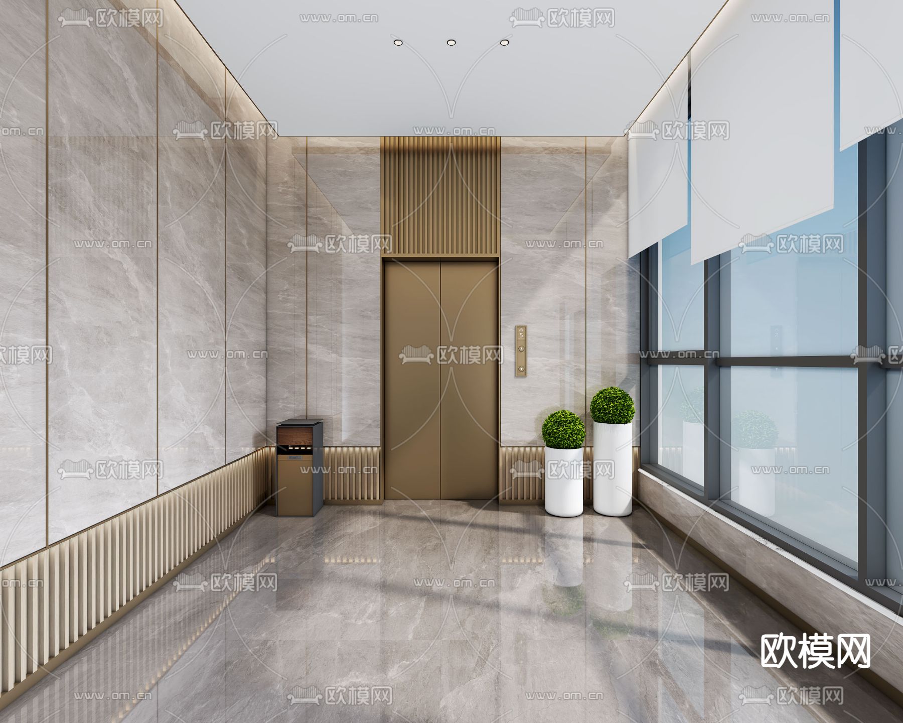 现代电梯间 电梯厅3d模型下载
