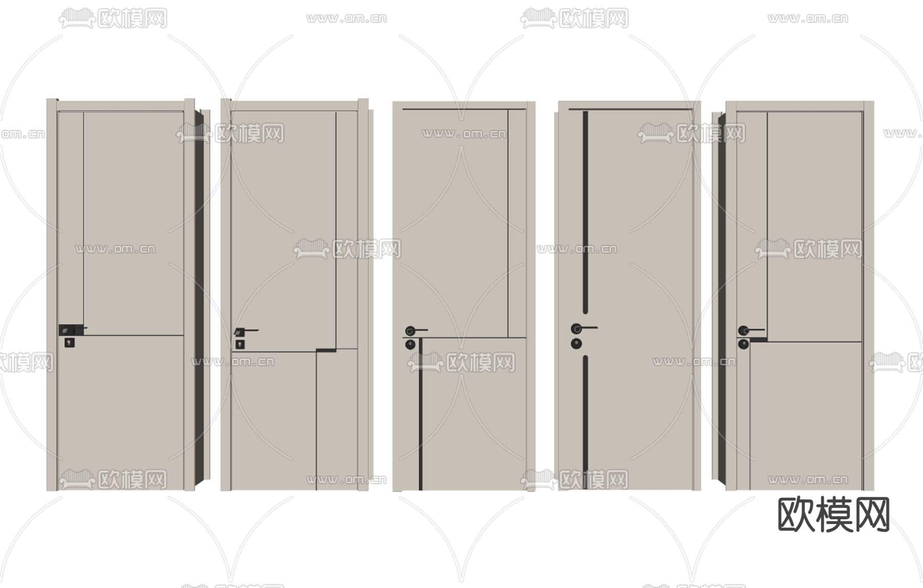 奶油风单开门 平开门 卧室门su模型下载（渲染图1）