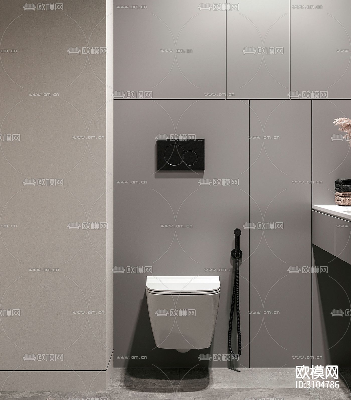 高级灰卫生间装修效果图下载（渲染图2）