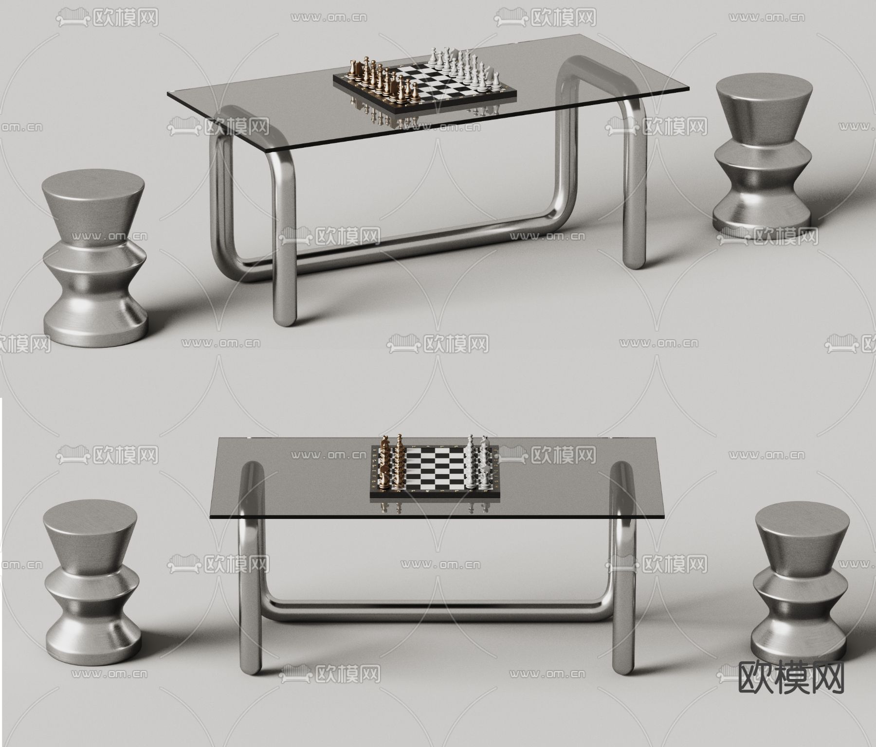 金属桌椅 国际象棋 对弈su模型下载（渲染图2）