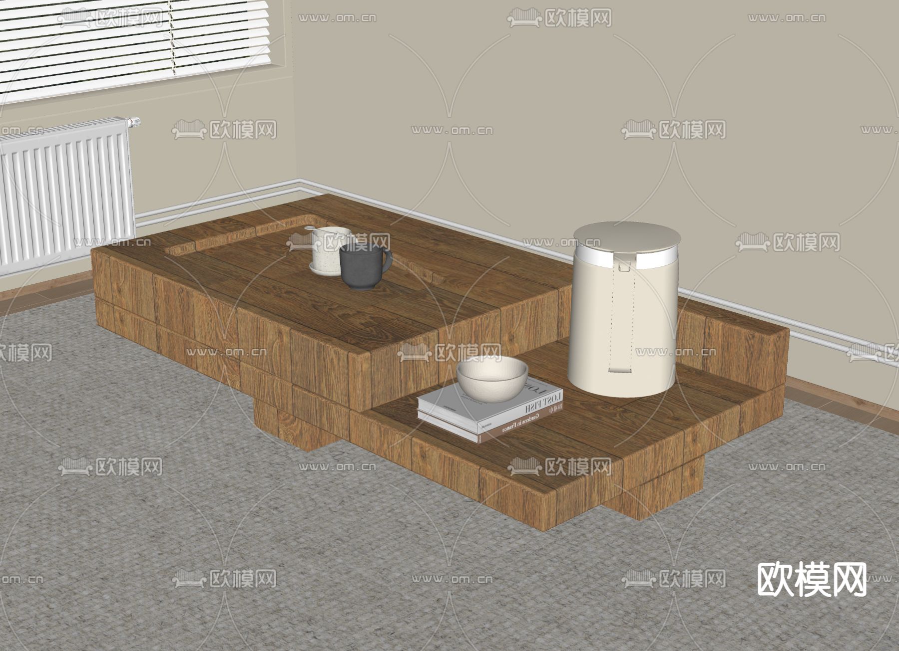 侘寂风茶几su模型下载（渲染图1）