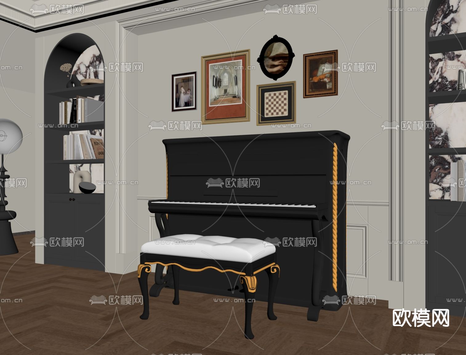 法式钢琴su模型下载（渲染图1）