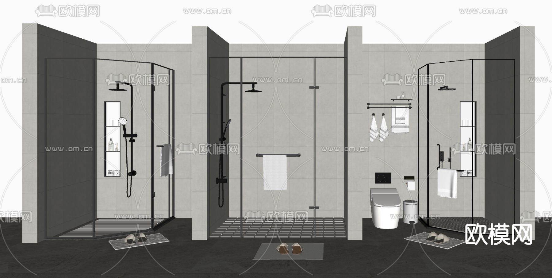 淋浴间 淋浴隔断su模型下载（渲染图1）
