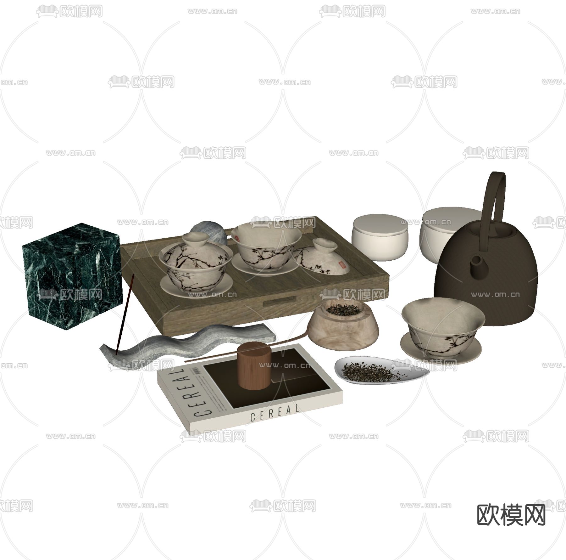 现代茶具 茶壶 碗su模型下载（渲染图1）
