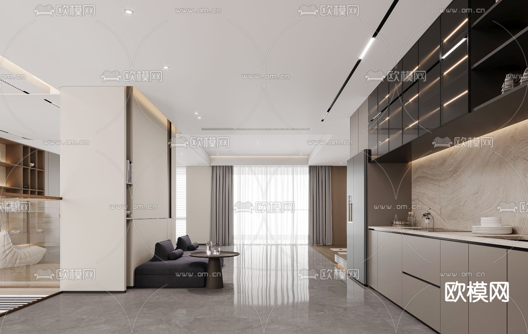 别墅水吧 休息区3d模型下载（渲染图2）