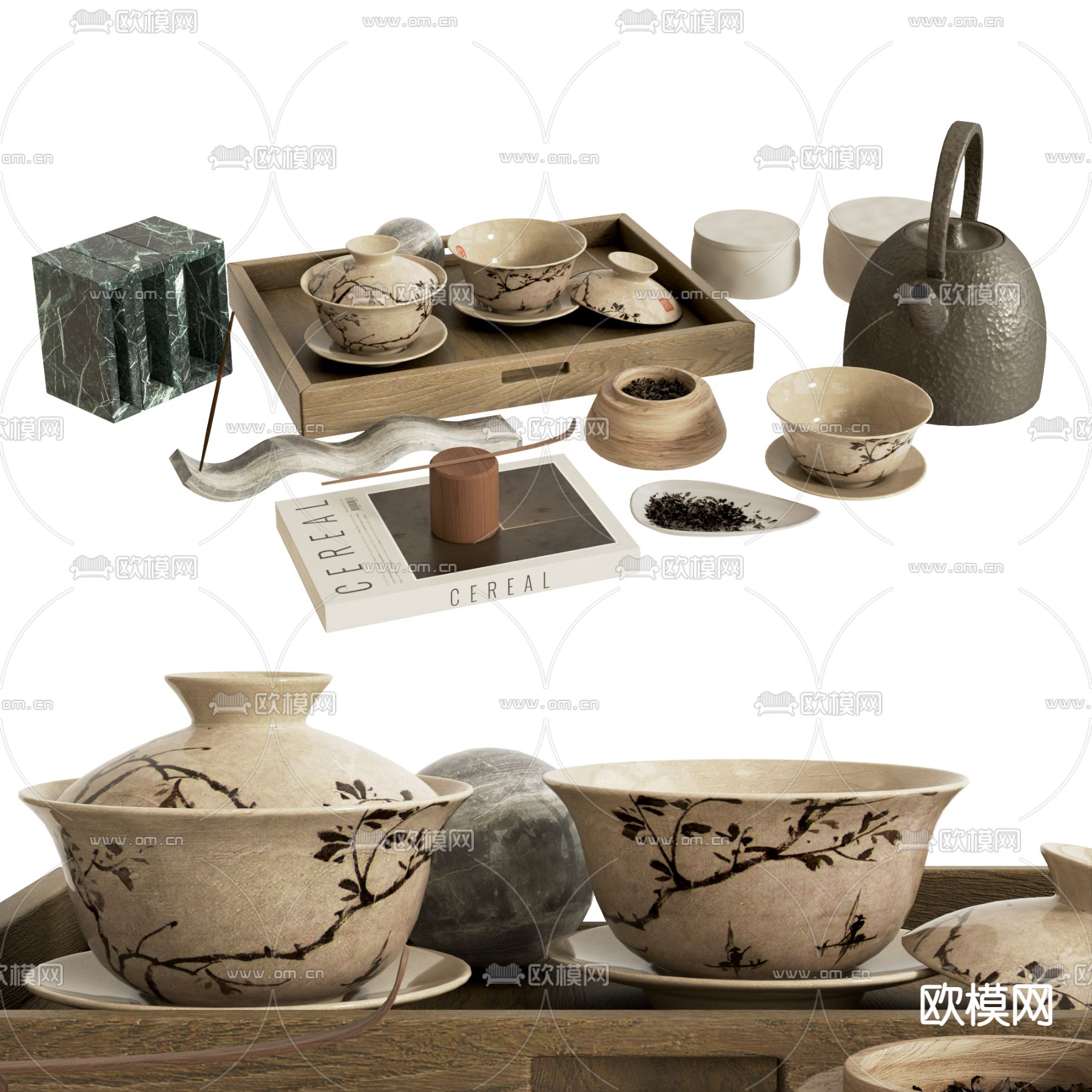 现代茶具 茶壶 碗su模型下载（渲染图2）