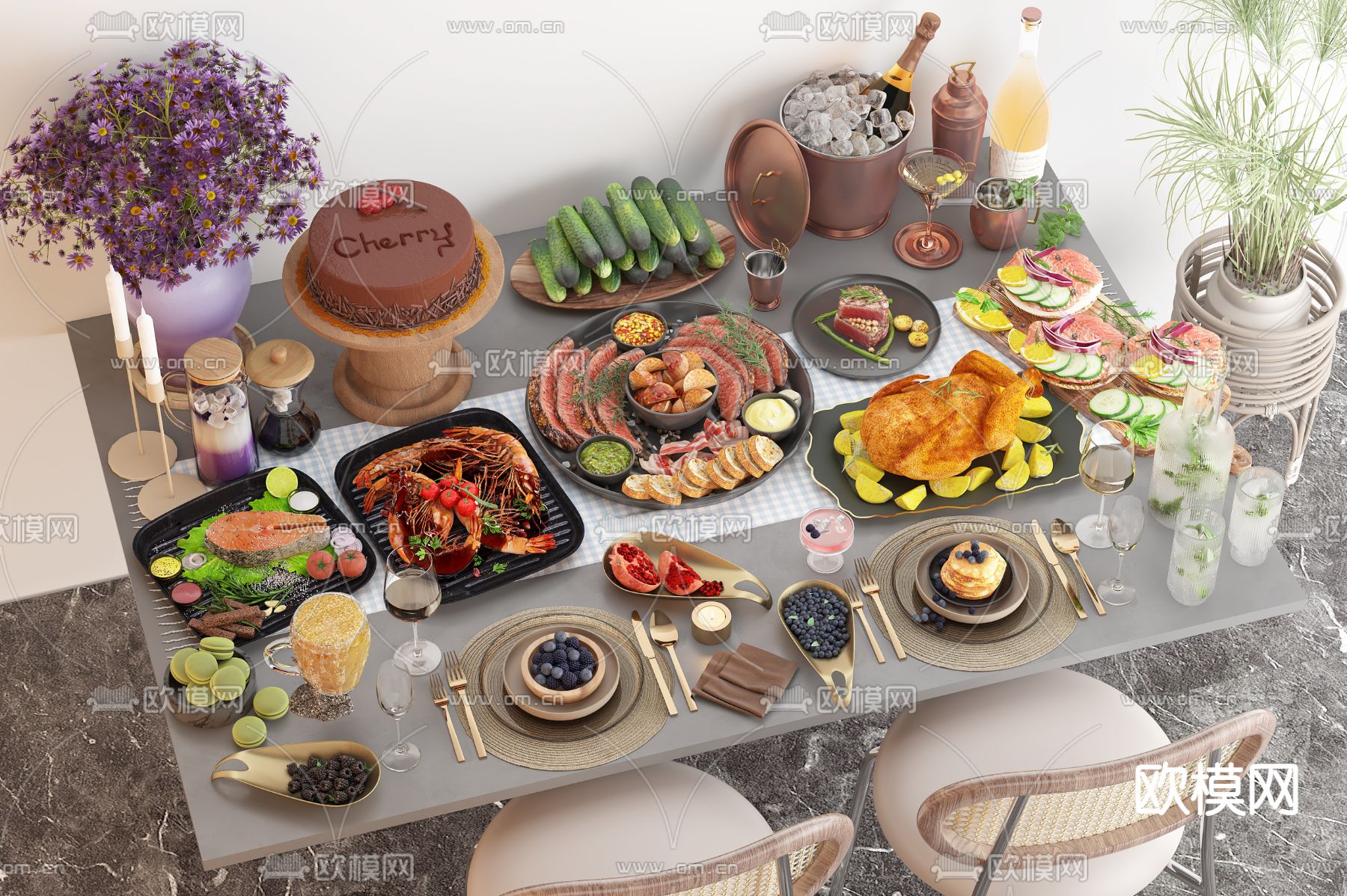 美食 食物 西餐 牛排 烤鸡3d模型下载