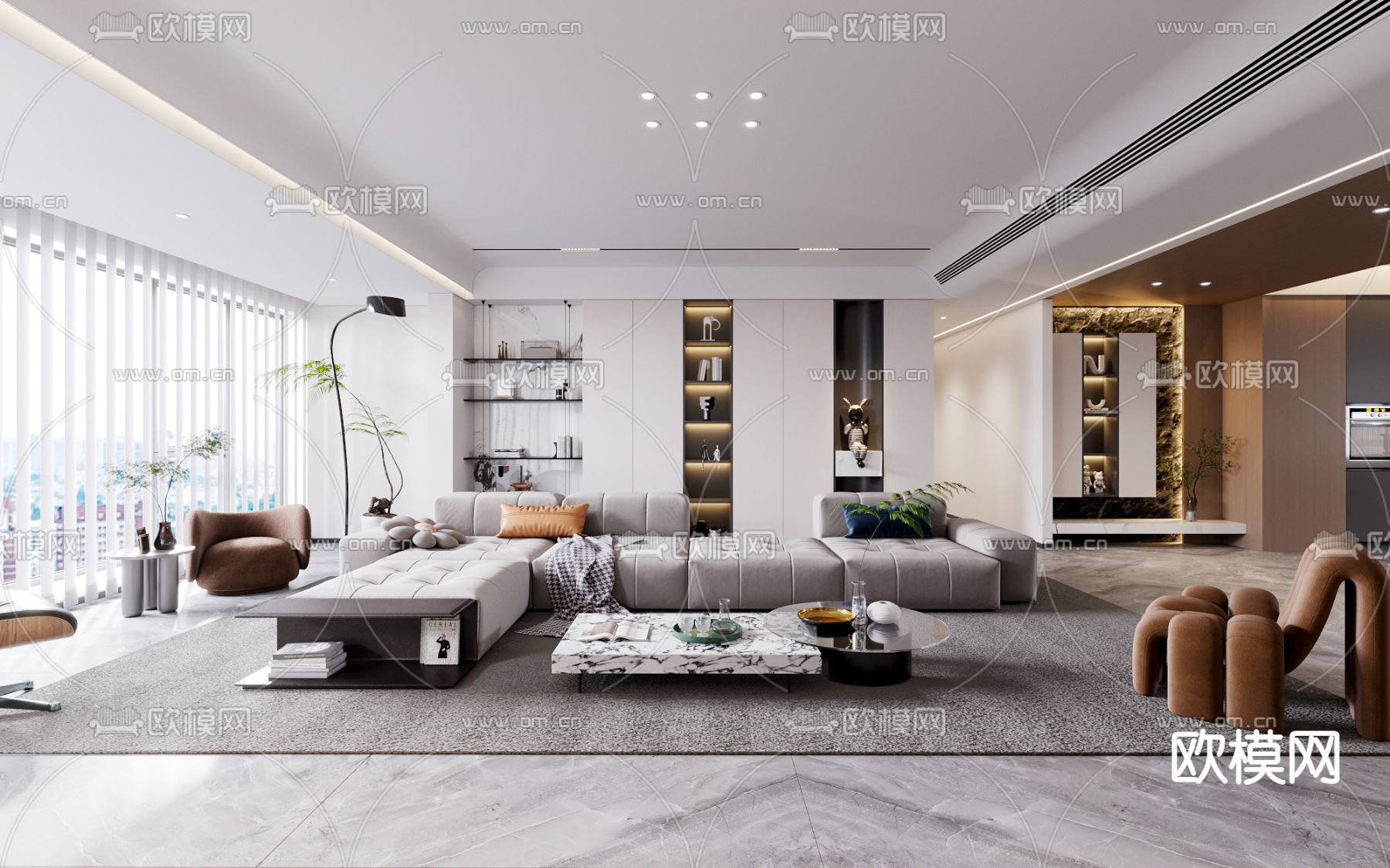 意式极简客餐厅3d模型下载（渲染图1）