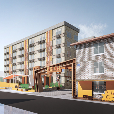  现代旧城改造 城市街道su模型 