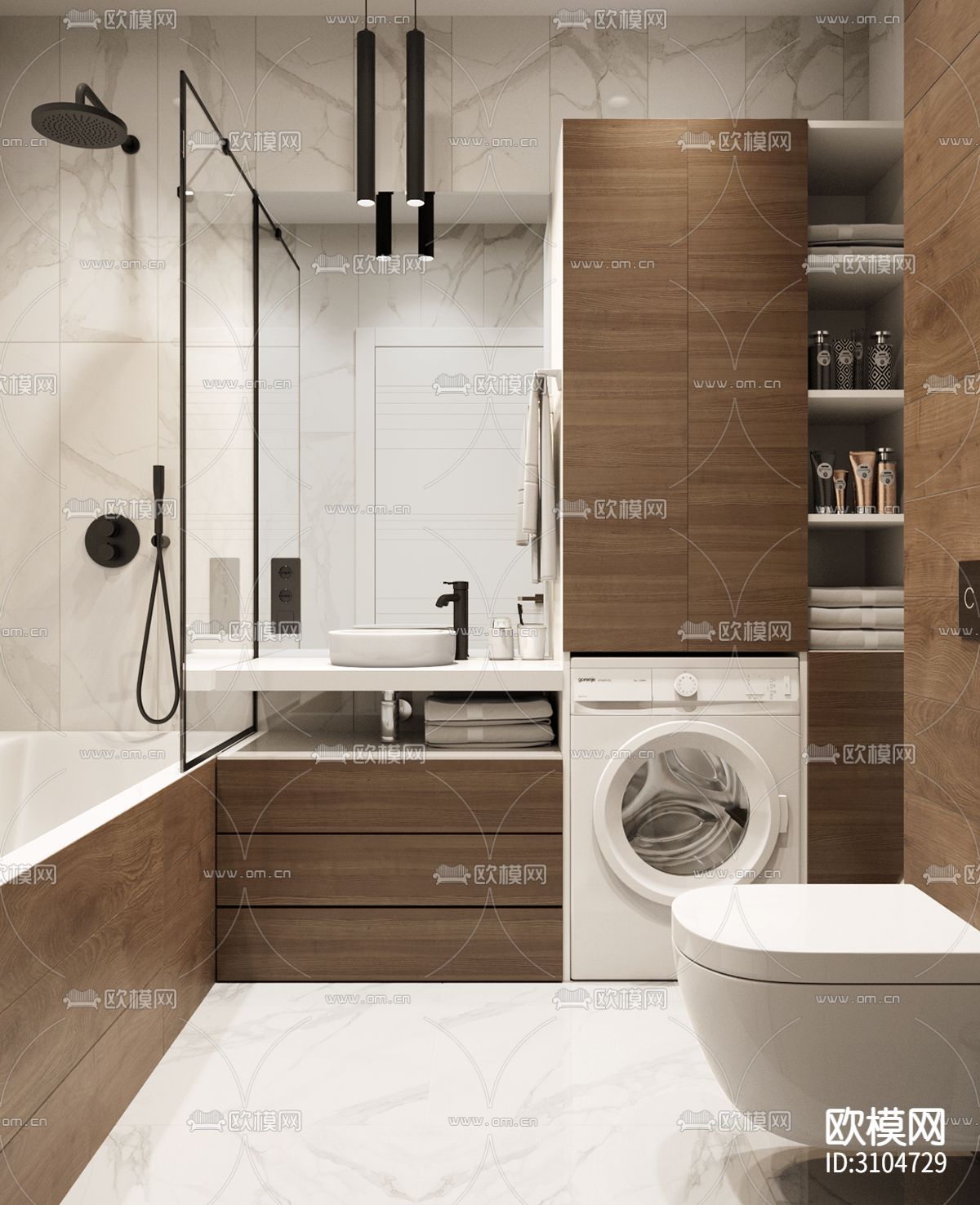 现代卫生间装修效果图下载（渲染图1）