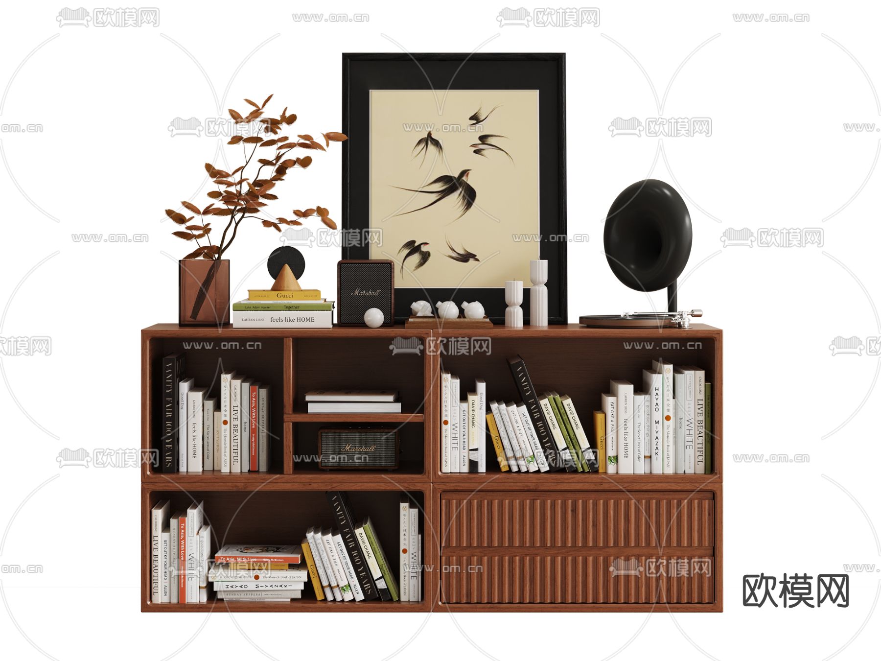 侘寂书柜 矮柜3d模型下载