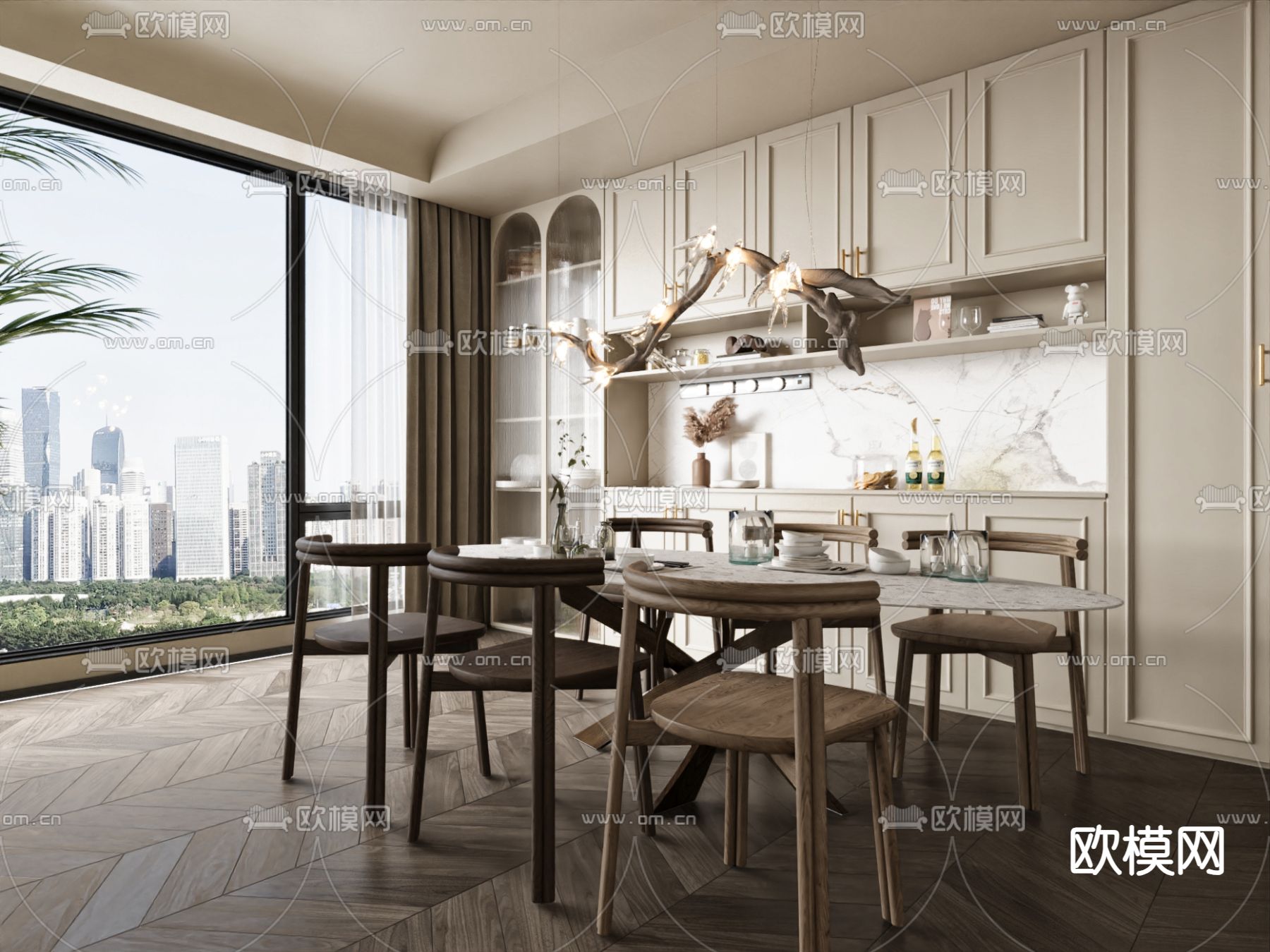 中古风餐厅su模型下载（渲染图2）