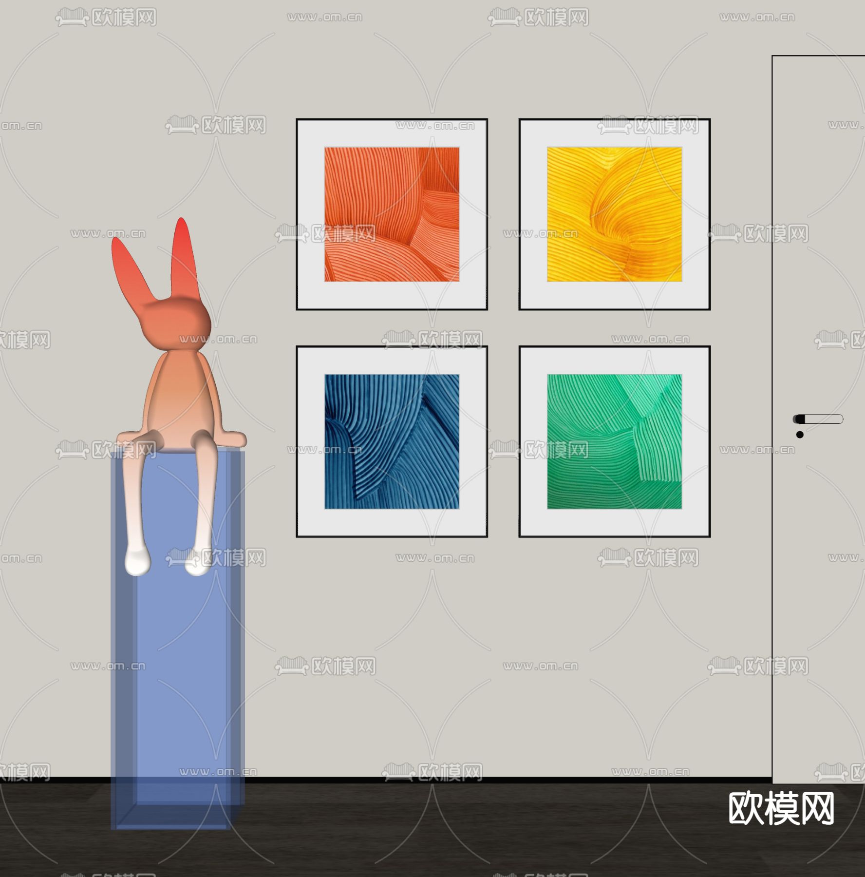 现代装饰画 组合画su模型