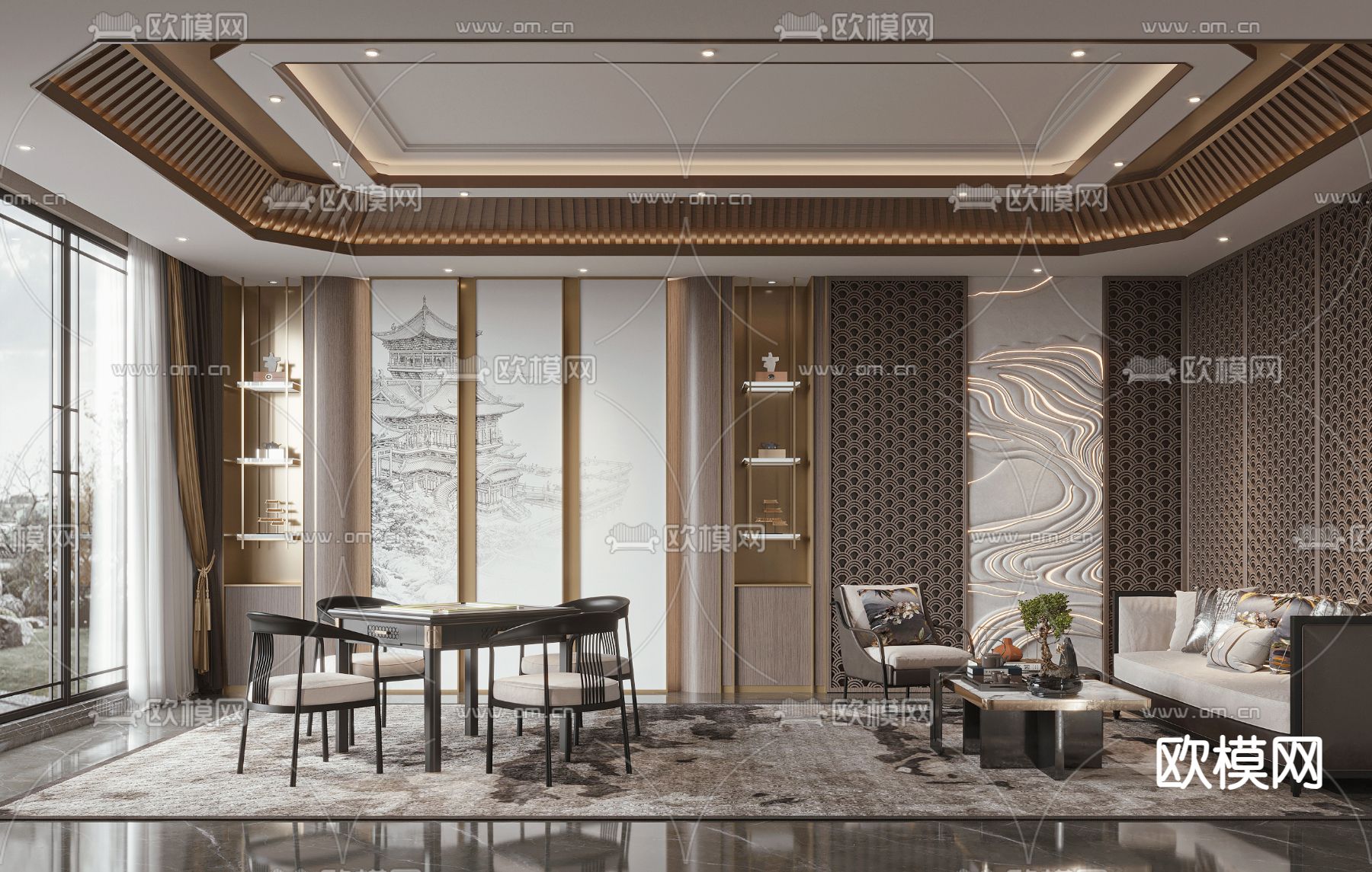 新中式麻将室3d模型下载