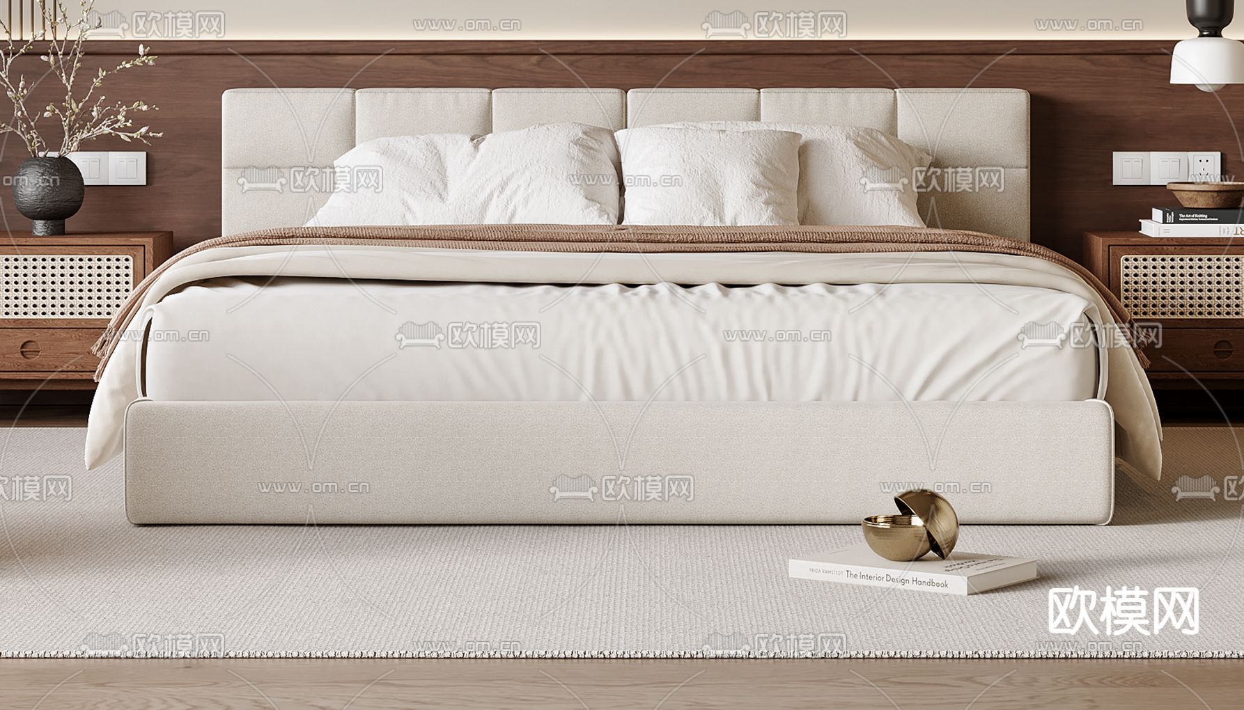 中古风双人床su模型下载（渲染图2）
