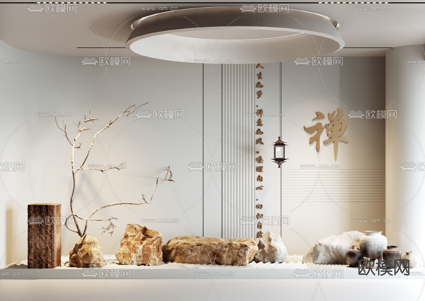 中式景观造景 橱窗美陈3d模型下载（渲染图1）